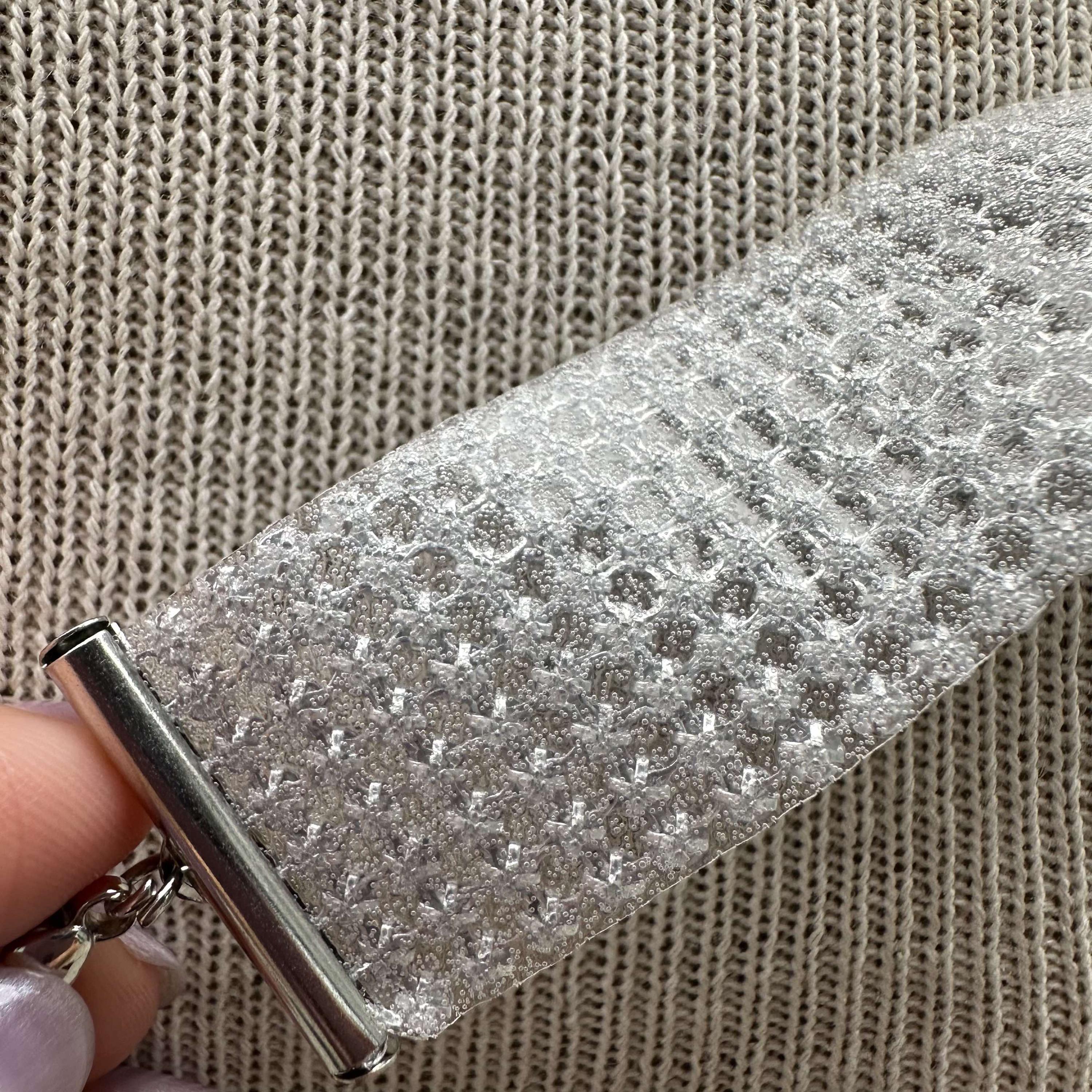 Y2K Silver Rhinestone Rectangle Link Chain Belt Adjustable 31–38 2000s Festival Y2K Silver Tone Rhinestone Belt, Sparkly Rhinestone Chains  main image 3