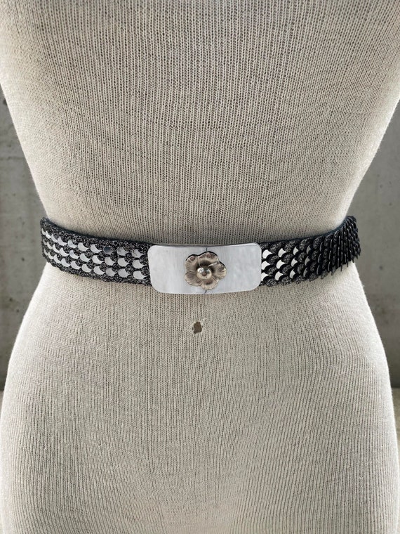 Vintage stretch silver fish scale belt VTG Silver Metal Serpentine Fish Scale Stretch Fashion Belt  main image 2