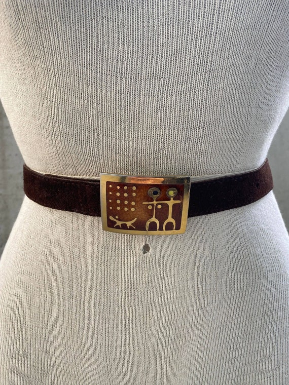 60s De Pasille Sylvestre Brown Suede Belt, Abstract Bronze 