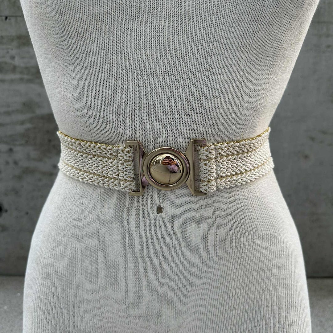 Gold Buckle Woven Elastic Waist Statement Belt Alilang Women main image 3