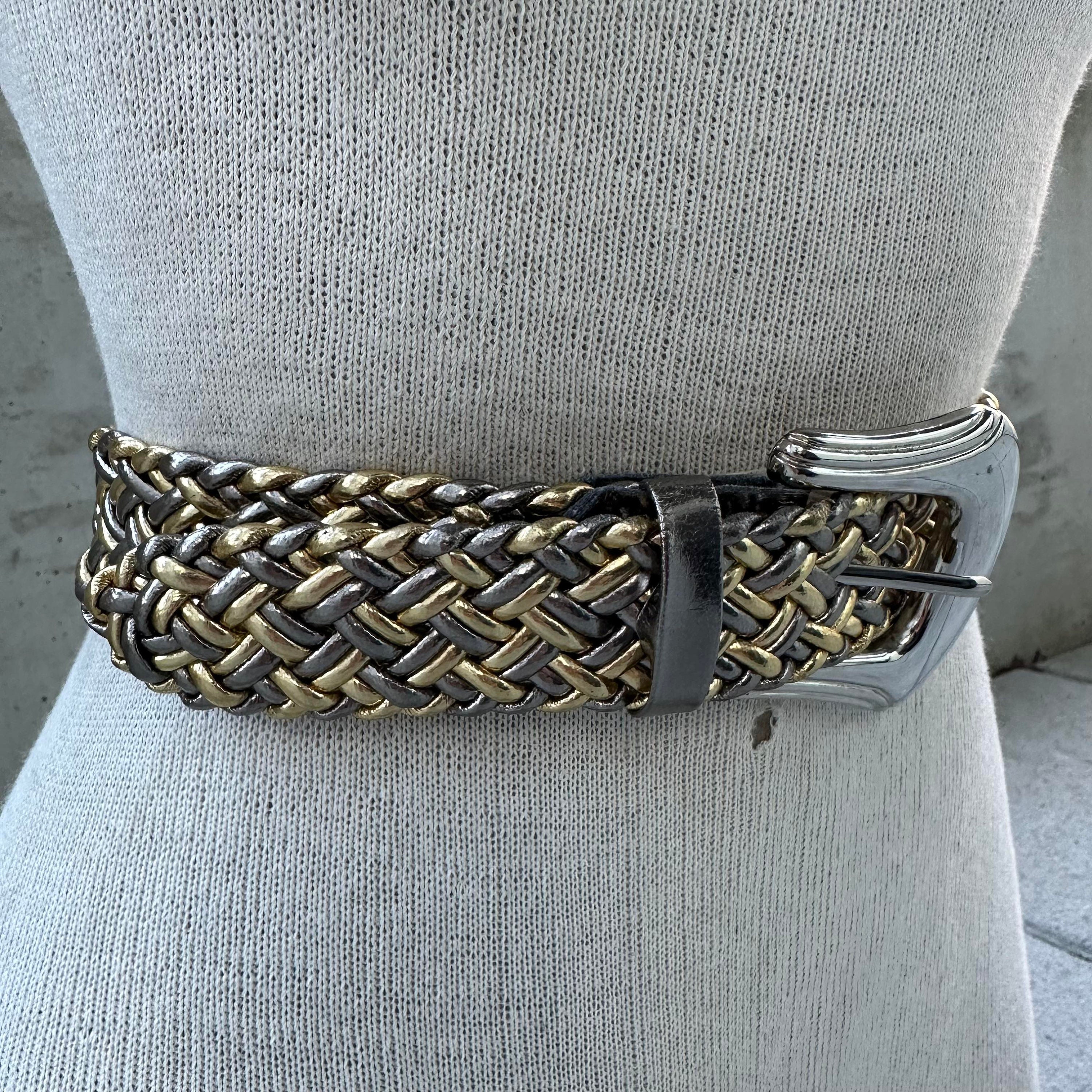 Vintage Gold and Silver Tone Braided Belt, 90s High Waist 