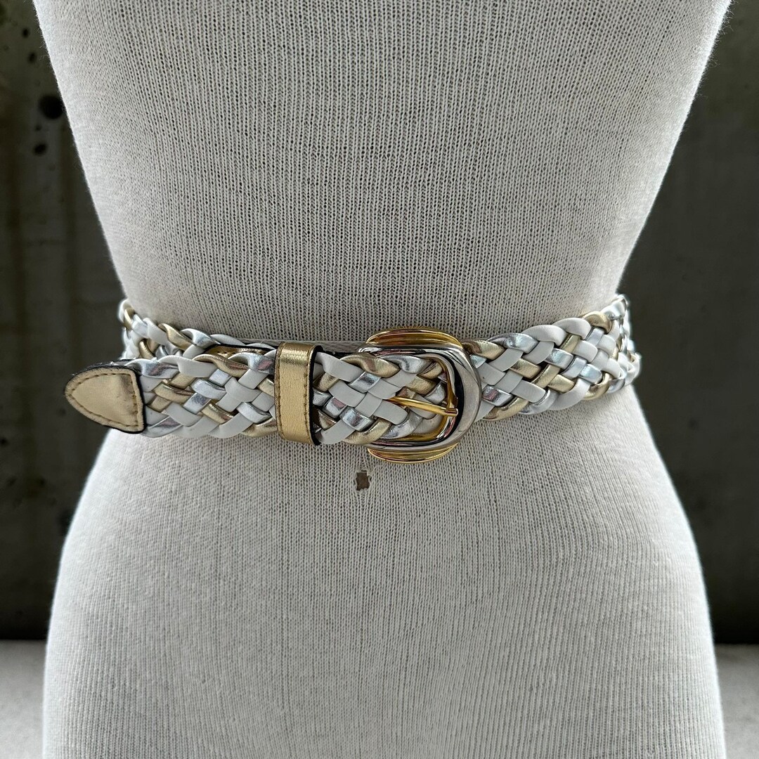 Colorful Patchwork Belt with Gold Buckles