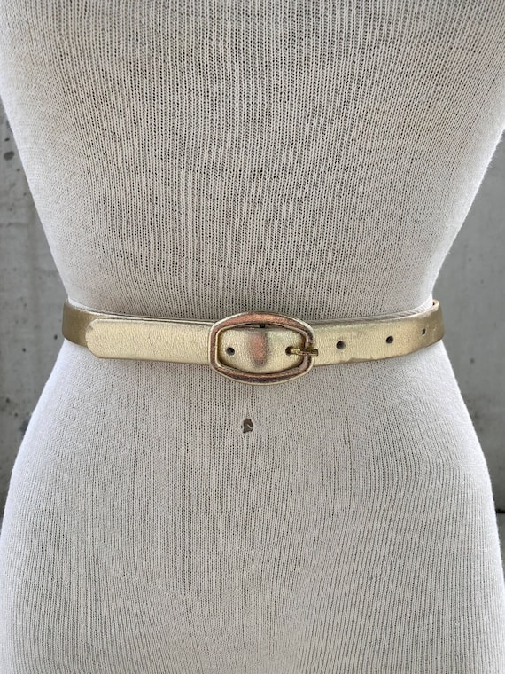 Vintage Karl Olsen gold tone leather belt, thin g… - image 1