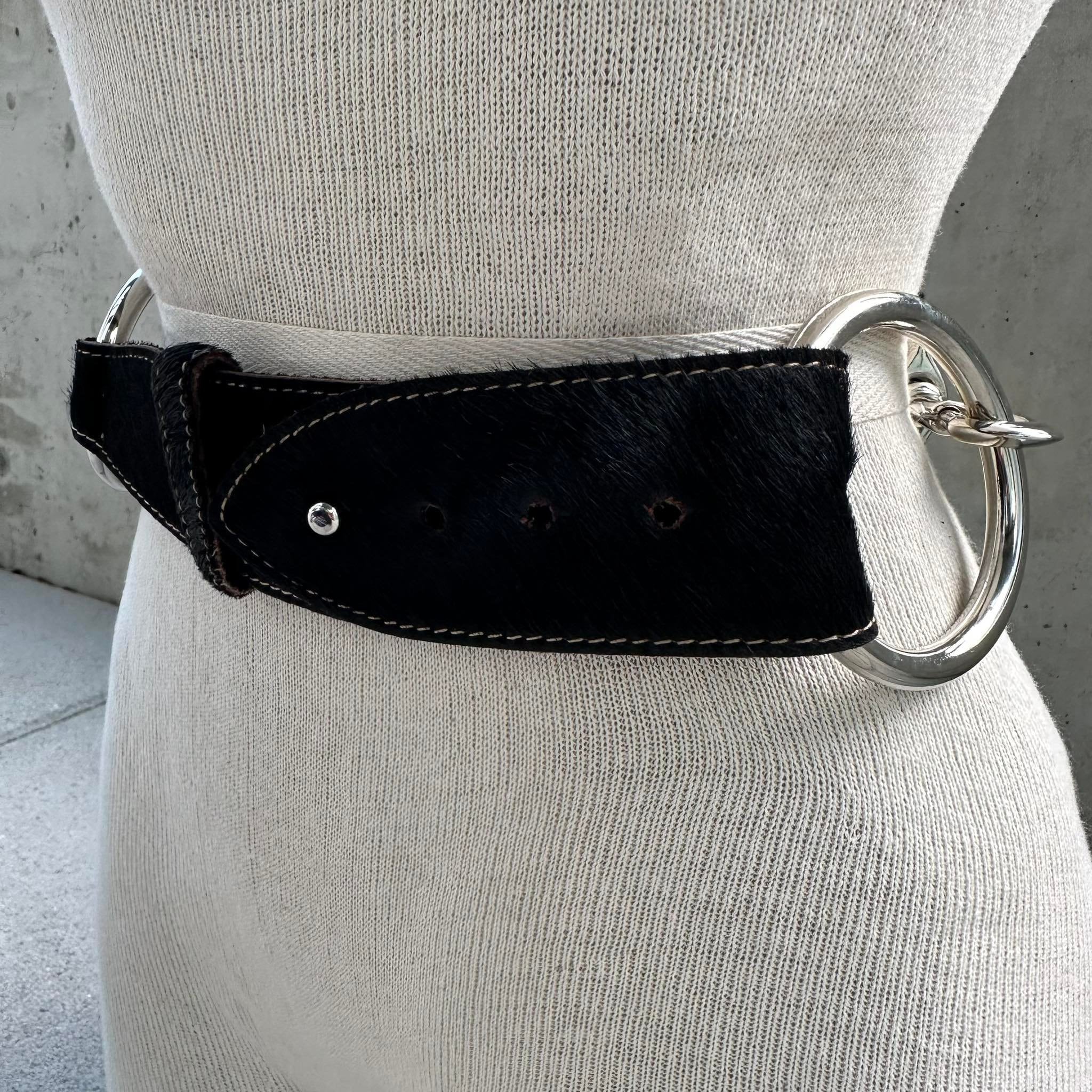 Y2K Twenty-fifty B Belt, Wide Black Genuine Leather Belt, Black