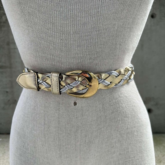 Vintage 90s Gold and Silver Braided Belt, Metallic Statement  display picture 1