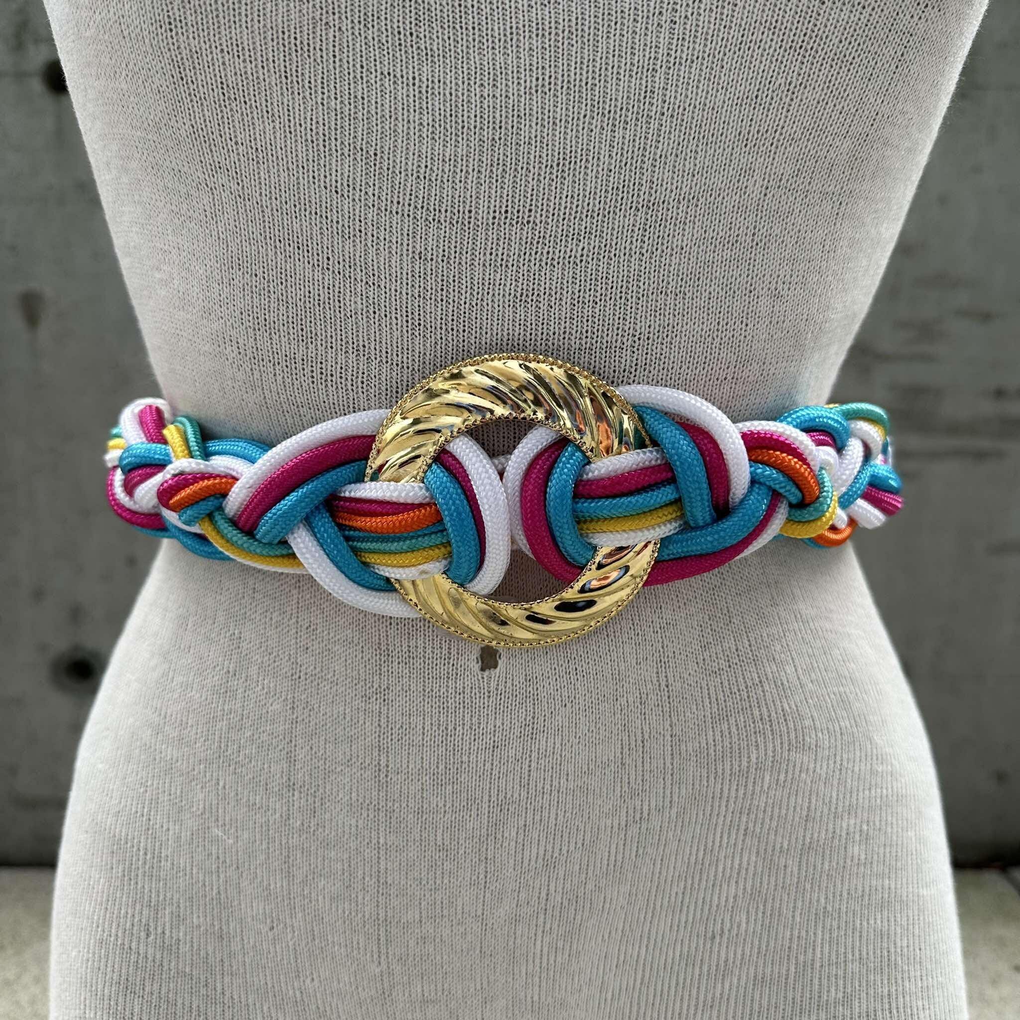 Vintage Nautical Rope Belt Shell Accent | Coastal Boho Statement Belt Vintage Sea Shell Belt, Beaded Flower Buckle, Size L - Etsy main image 4