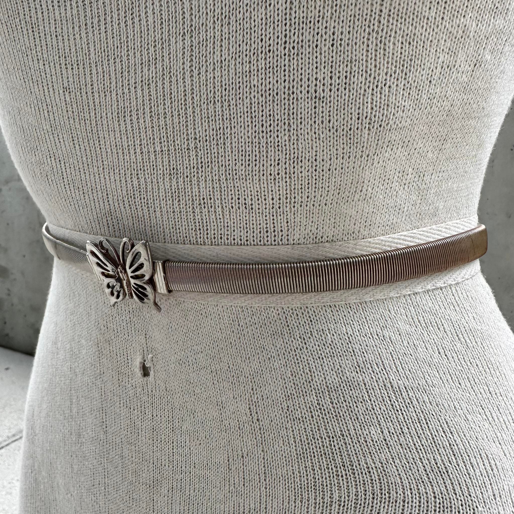 80s Silver Gold Tone Serpentine Belt, Silver Metal Butterfly 80s Silver Gold Tone Serpentine Belt, Silver Metal Butterfly