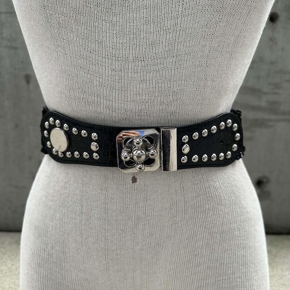 LEATHERROCK Y2K STUDDED WIDE LEATHER BELT Rsleepd Bullet Studded Punk Rivet Belt - Black Leather Rock  main image 4
