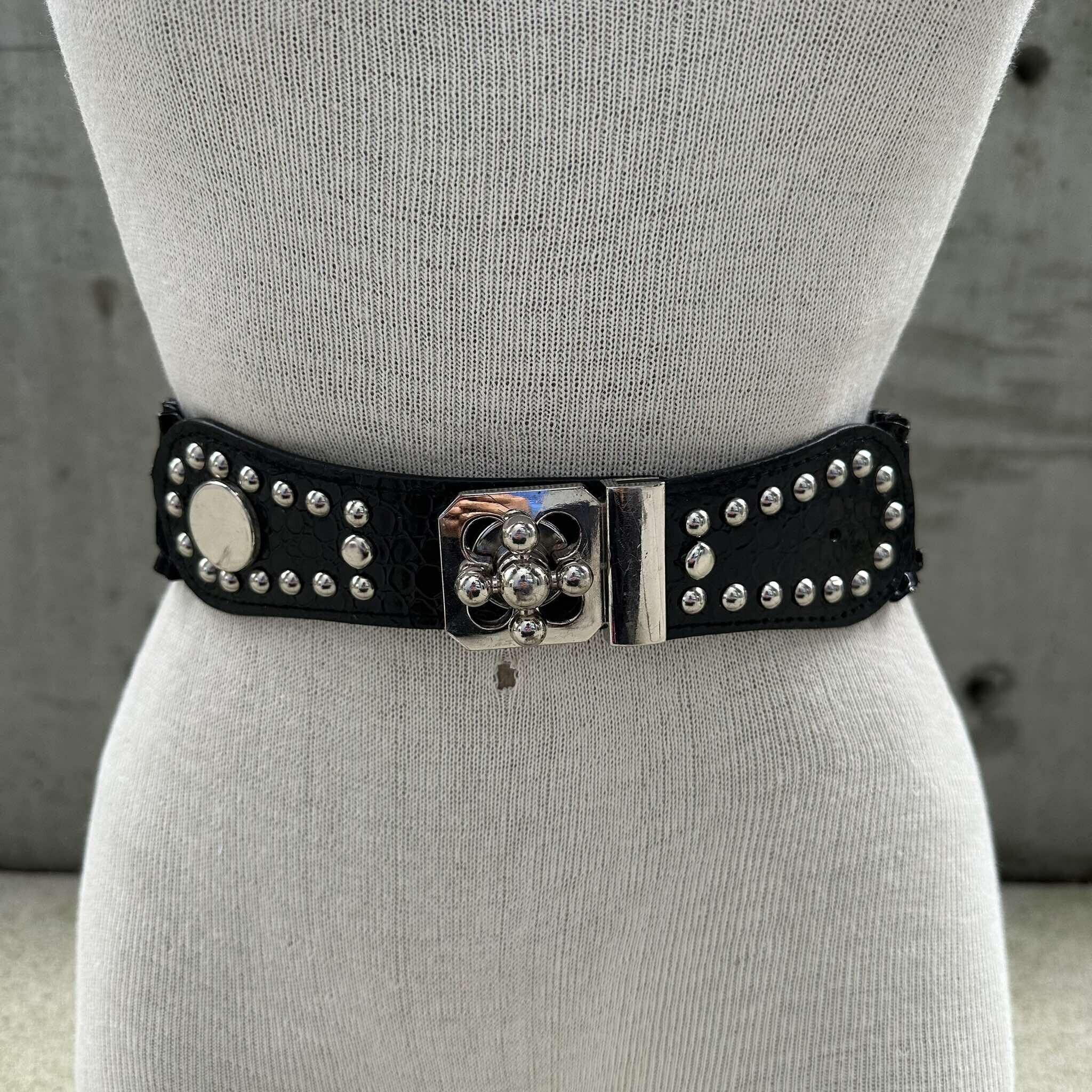 Vintage Black Wet Look Belt, 80s Rocker Style, Black and 