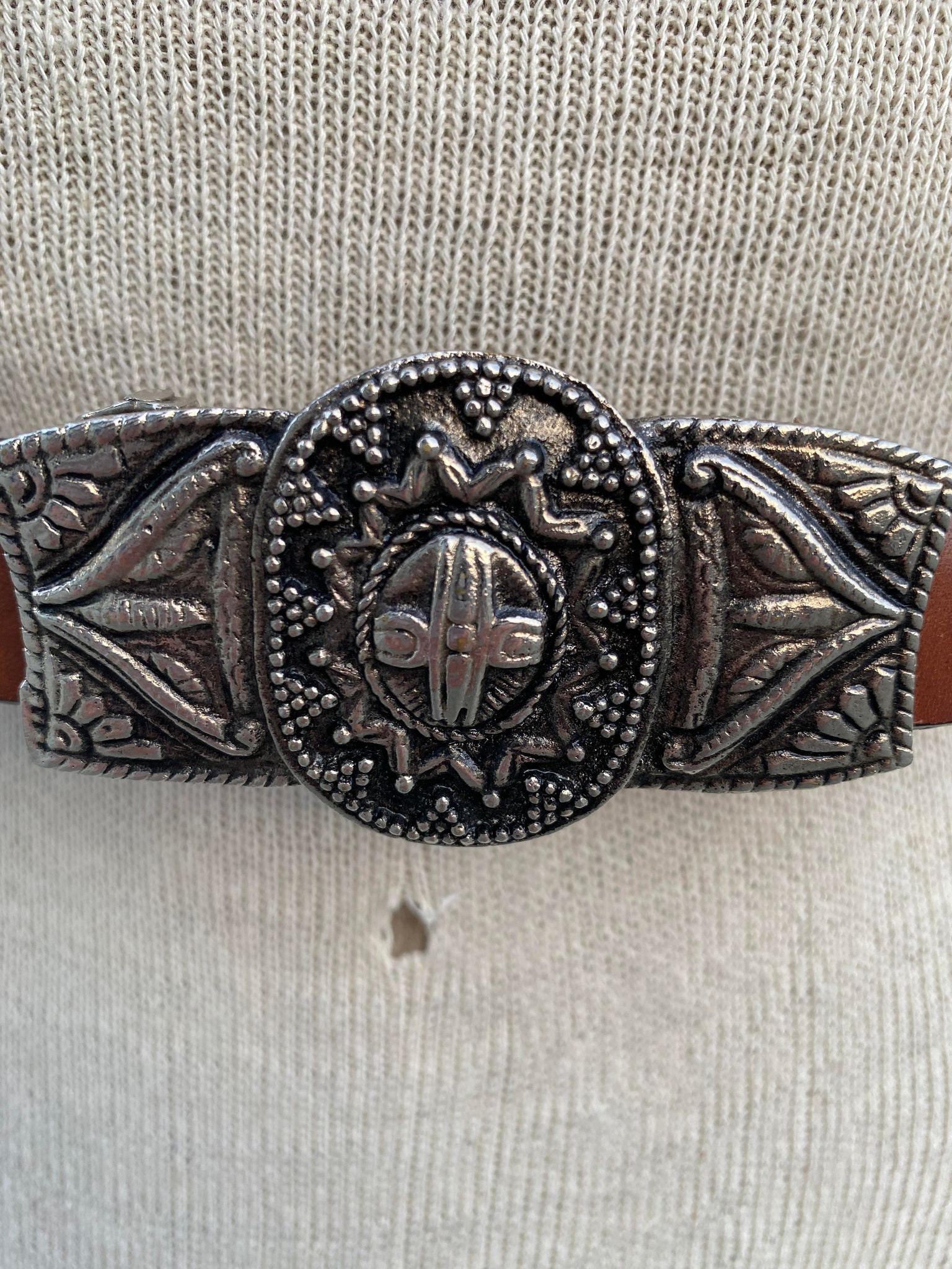 Vintage Chicos Brown Leather Belt, 90s Leather Braided Rope  display picture 3