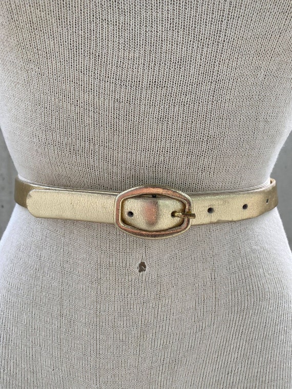 Vintage Karl Olsen gold tone leather belt, thin g… - image 2
