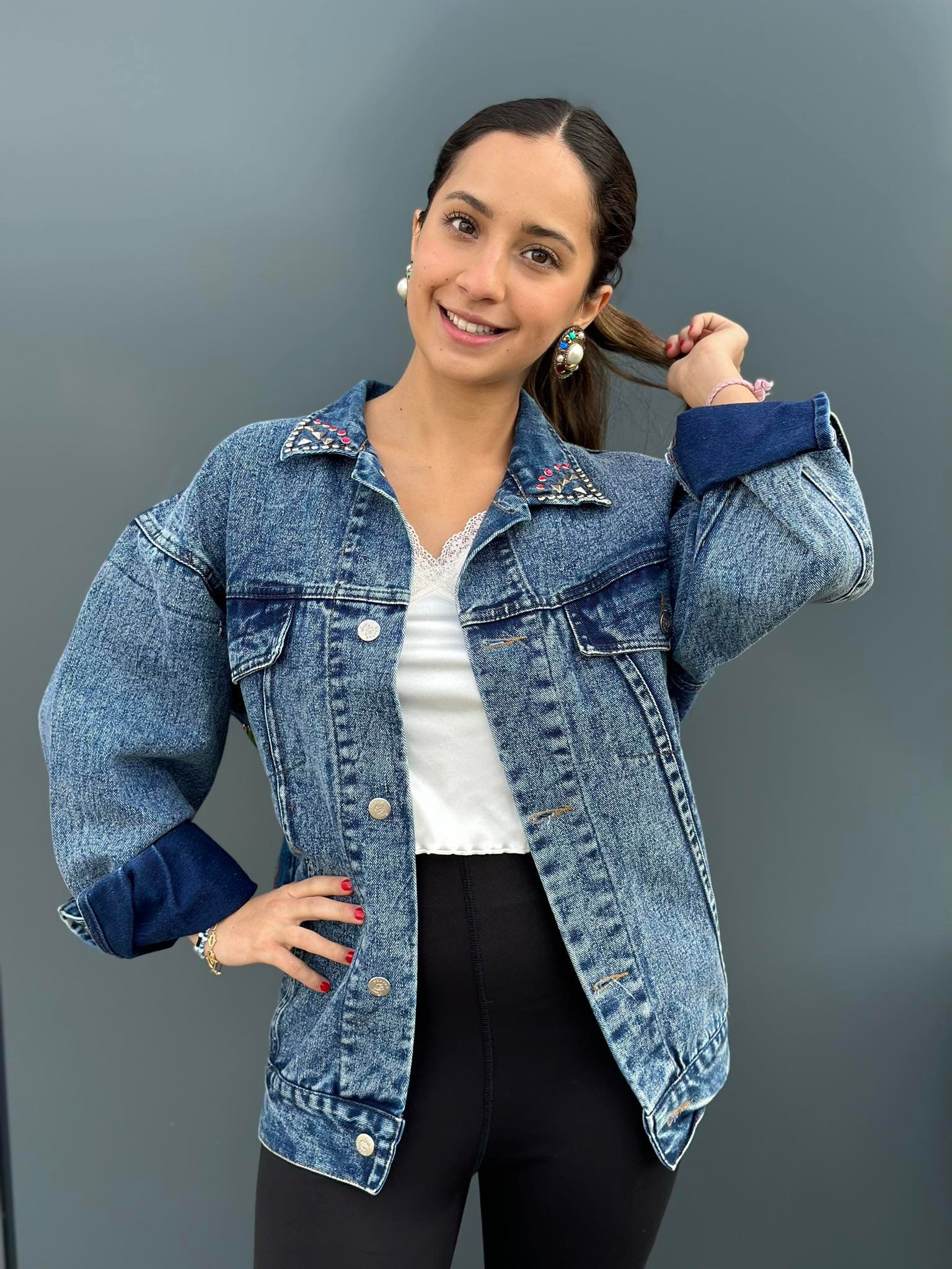Vintage 80s Beau Shapes Denim Jacket, Hand Painted Beverly Vintage 80s Beau Shapes Denim Jacket, Hand Painted Beverly