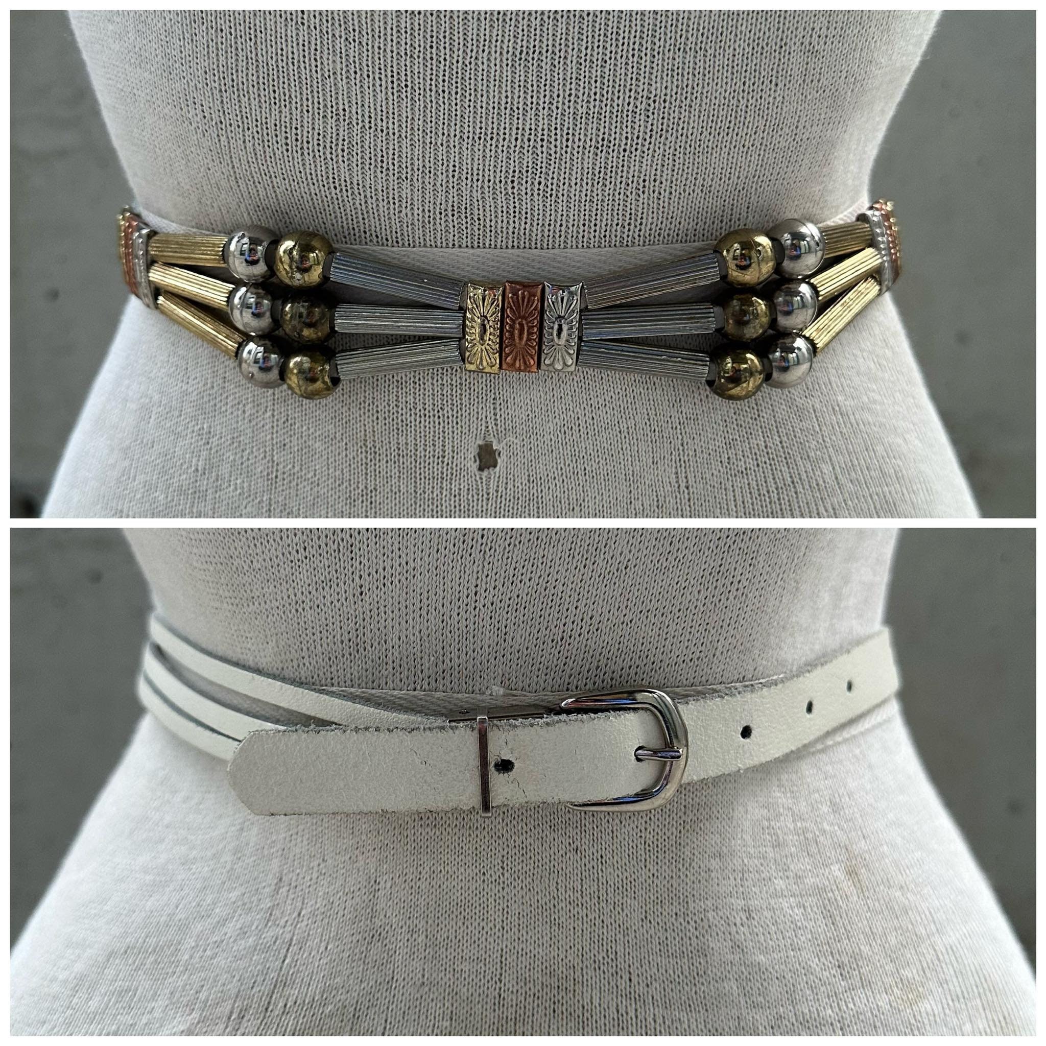 VINTAGE JOSE COTEL PARIS Belt Vintage Jose Cotel Belt, 80s White Leather Belt, Copper Gold  main image 3
