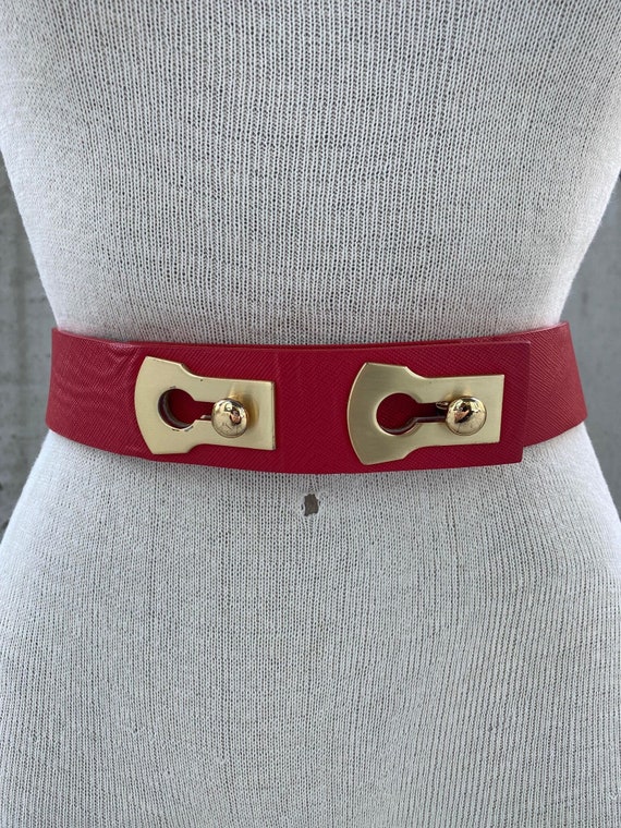 Y2K Glam Rock Bright Red Belt, Genuine Leather Belt, Vintage  display picture 2
