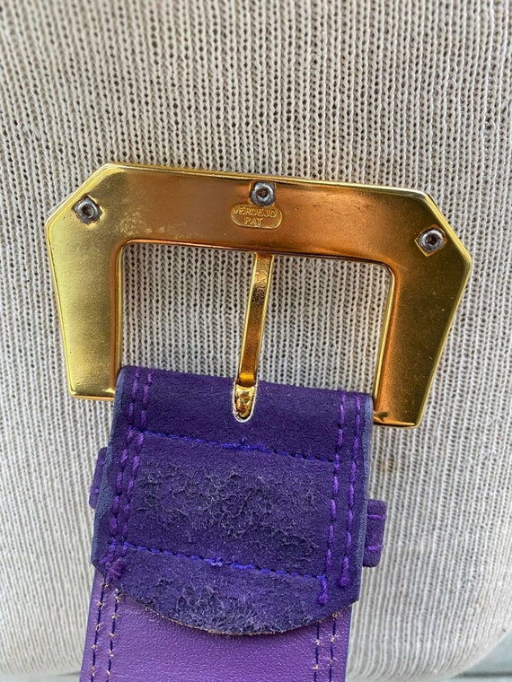 Vintage Carlisle Suede Belt S Purple Wide 90s Leather Colorblock Statement Purple Suede Belts for Women for sale | eBay main image 4