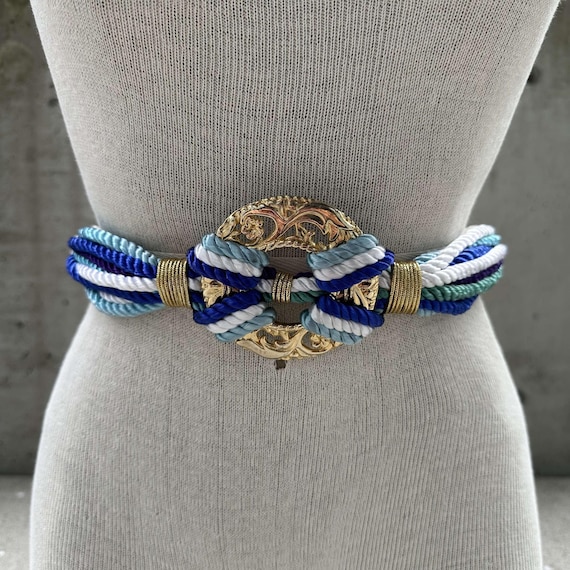 80s Metal Rope Belt, Vintage Whimsical Gold Tone Medallion  display picture 1