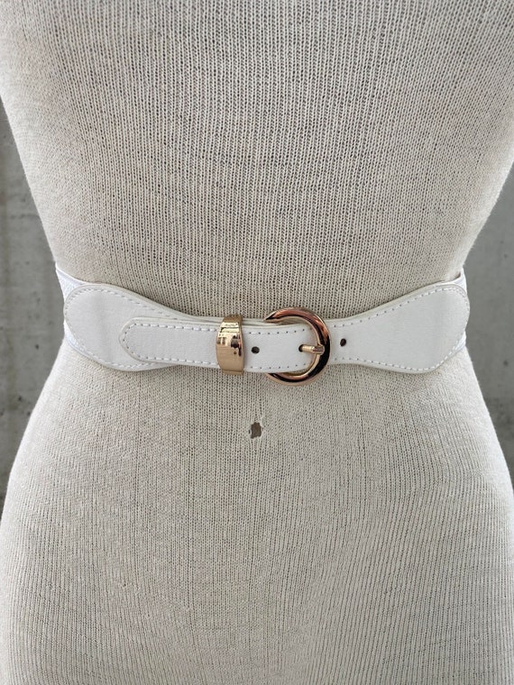 Y2K thin white belt, vintage elastic dress belt, f