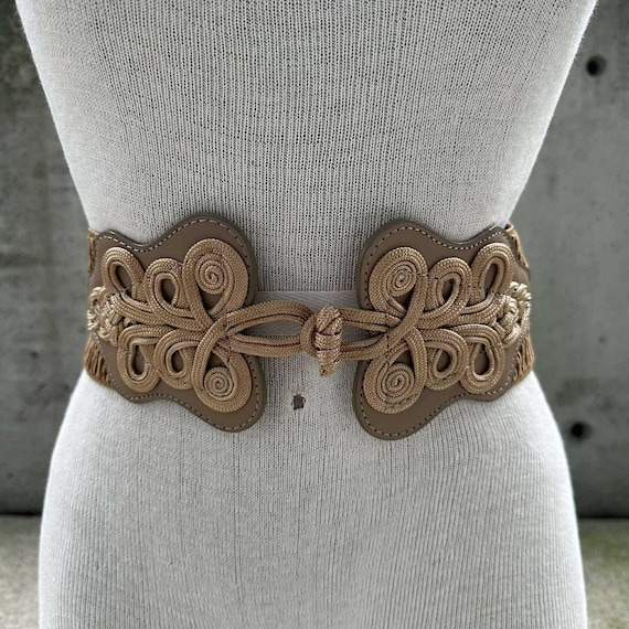 Vintage Costa Blanca X Belt, 90s Light Brown Elastic Belt  display picture 2