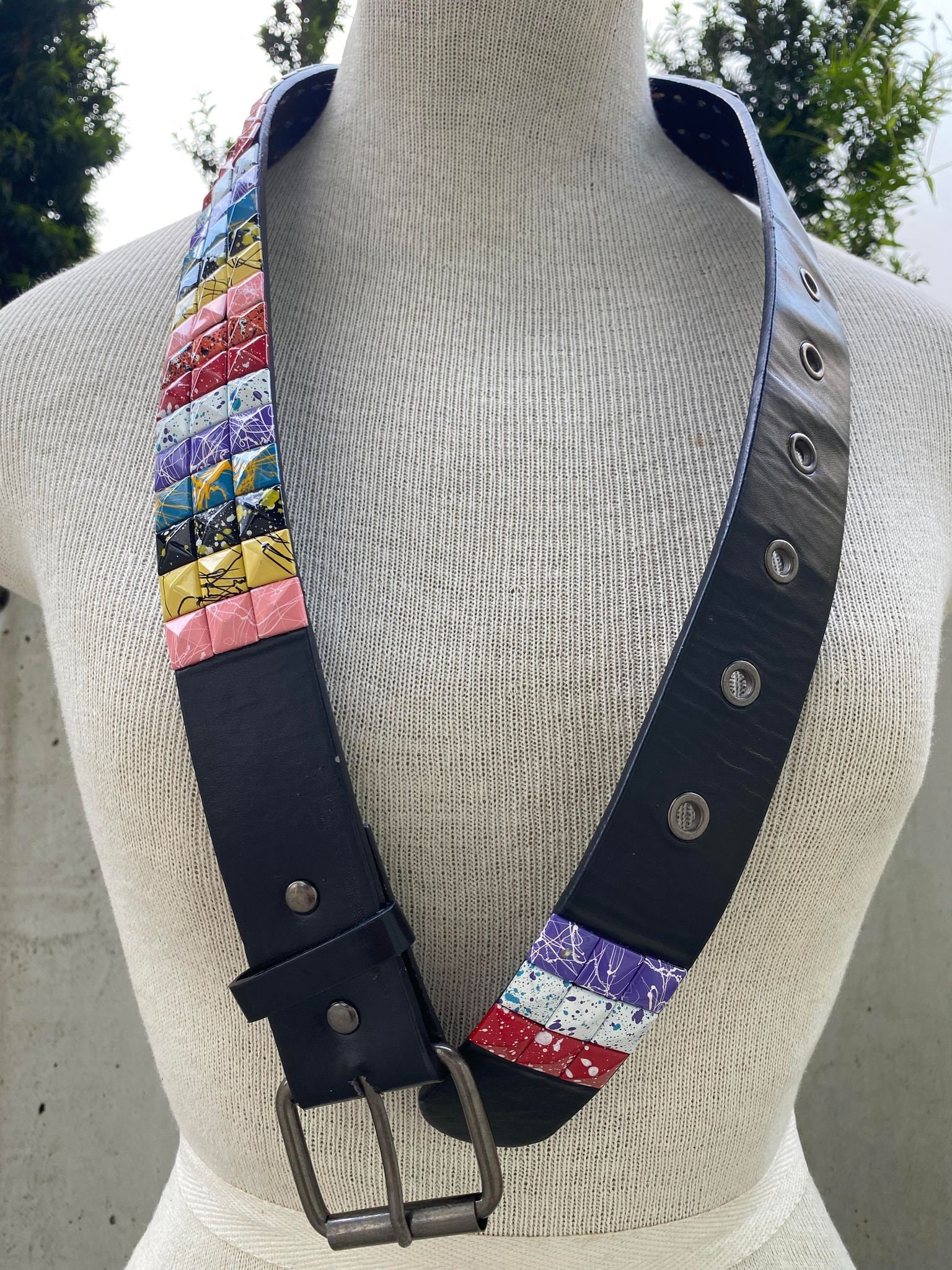 Y2K Multicolor Studded Belt, Vintage Goth Metal Belt
