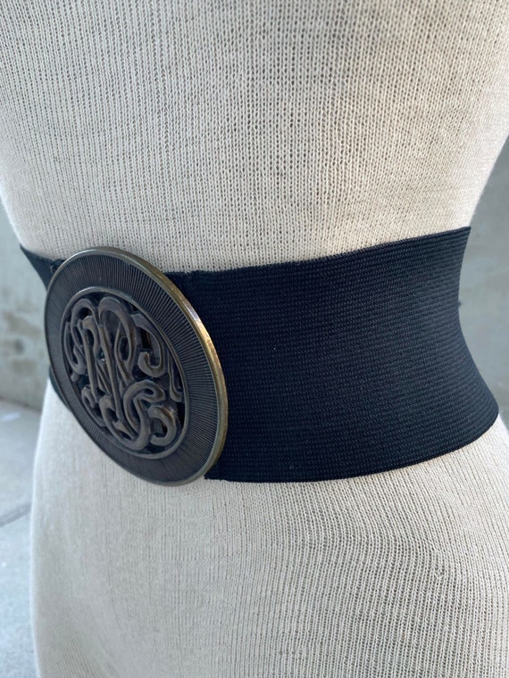 Vintage black elastic belt, 80s wide stretch belt… - image 5