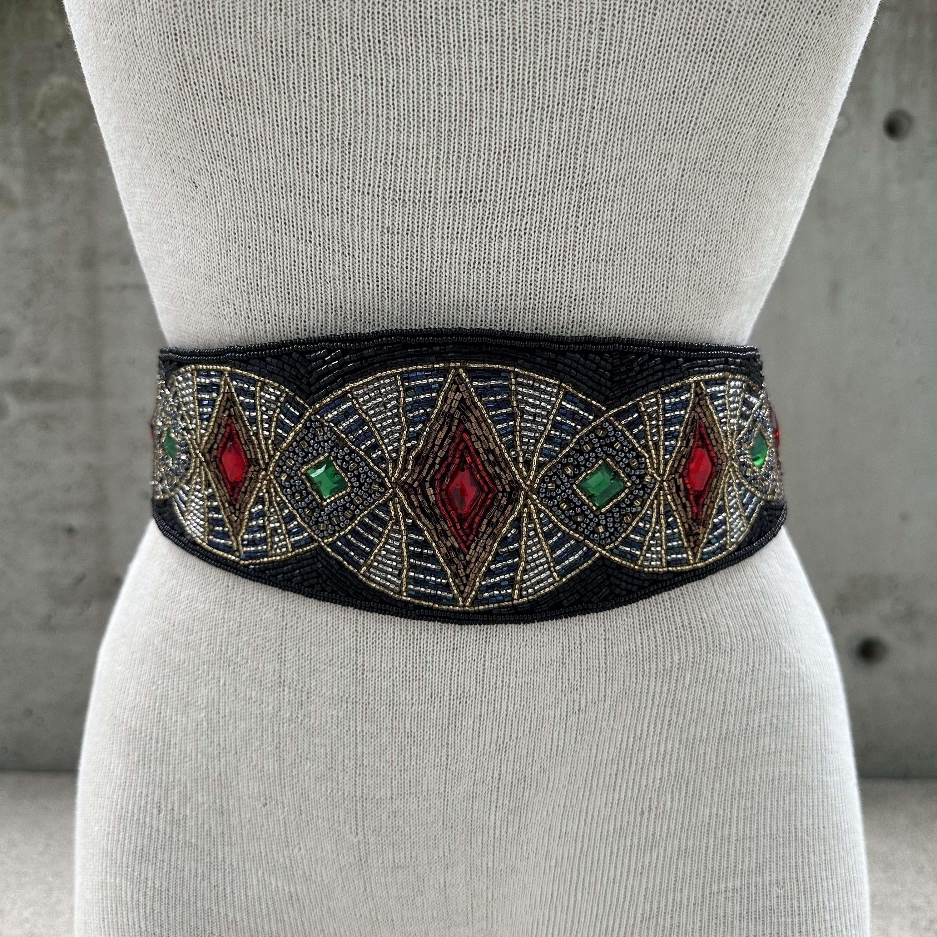 Vintage 80\'s Beaded Cumberbund Statement Belt Artsy Glamcore Fairy Witchy Goth il_fullxfull.6250630564_msb3.jpg main image 2