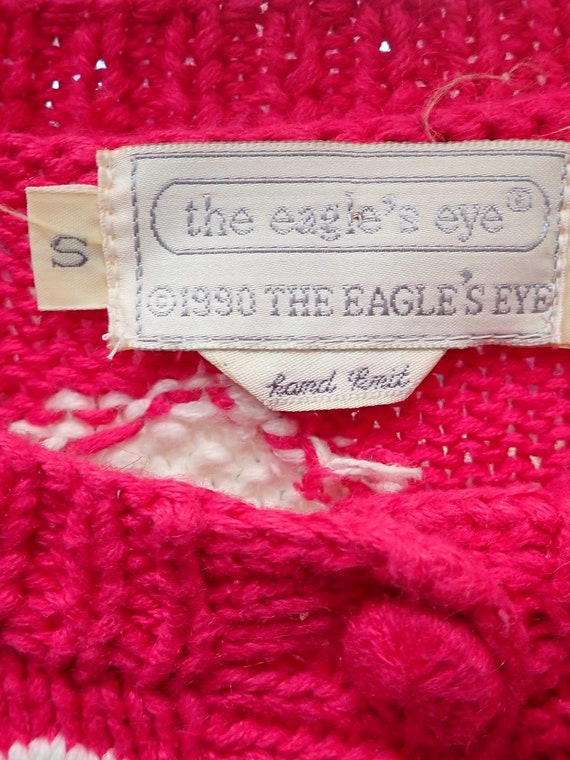 1990 The eagles eye hand knit sweater, hot pink c… - image 3