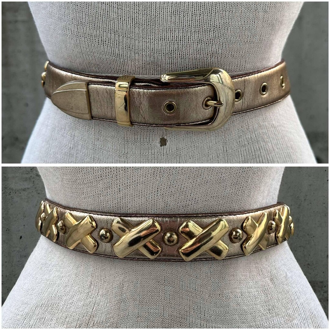 80s Lan Gold Tone Genuine Bonded Leather Belt, X and O Gold Tone 80s Lan Gold Tone Genuine Bonded Leather Belt, X and O Gold Tone