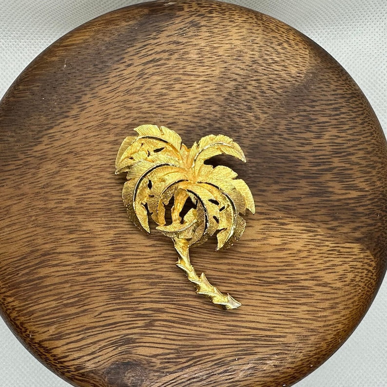 Palm Tree Pin 80s Gold Tone Palm Tree Statement Brooch, Textured Leaf Palm Pin ...