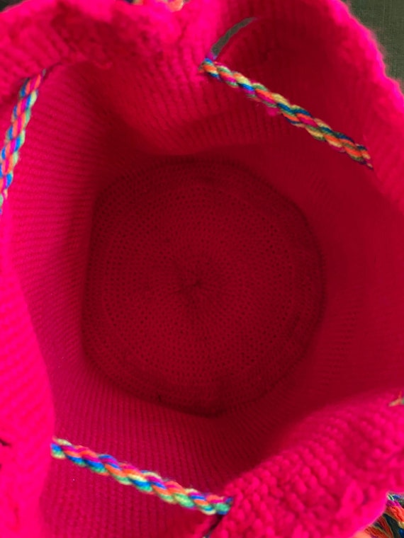 90s bright pink crocheted bag, south american buc… - image 6