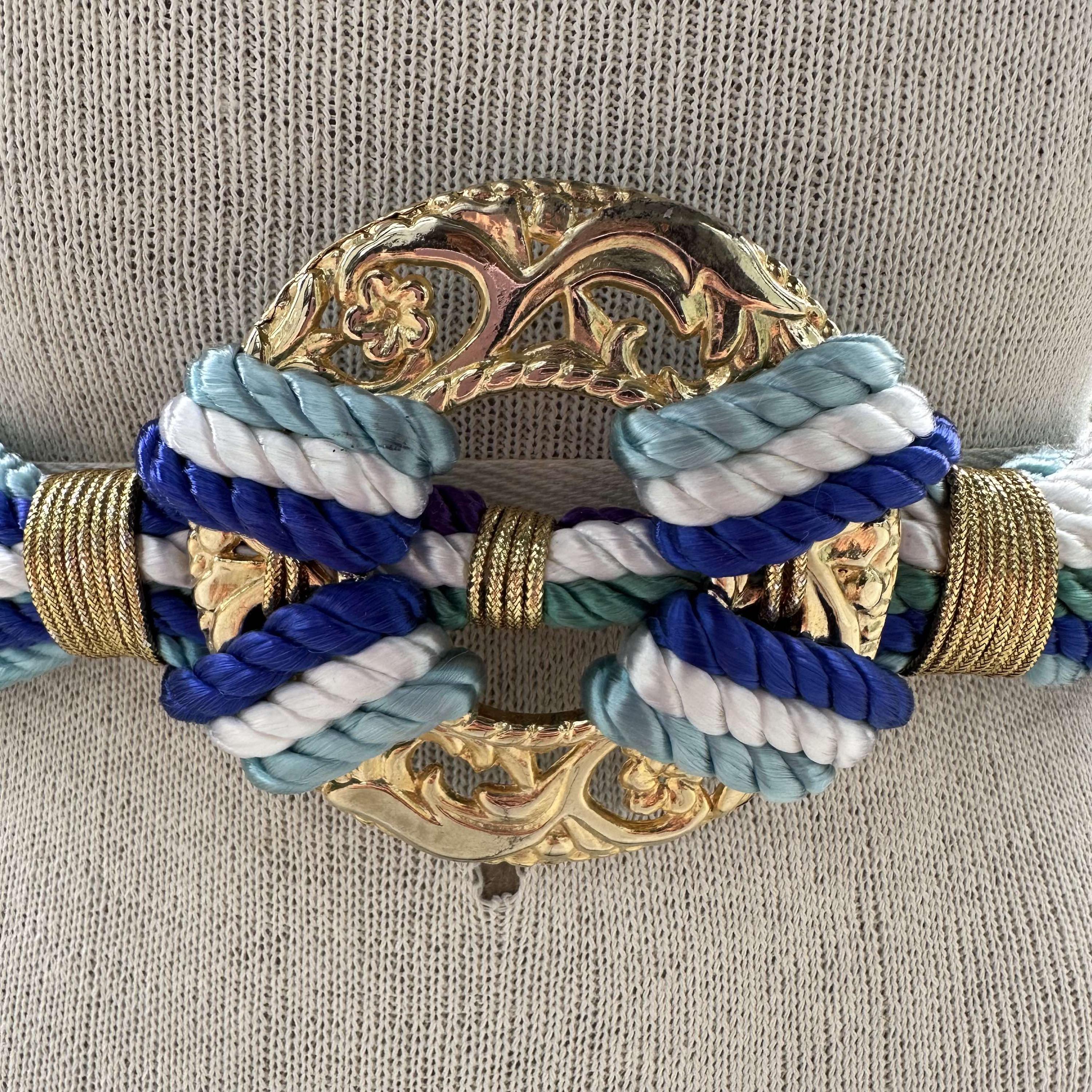 80s Metal Rope Belt, Vintage Whimsical Gold Tone Medallion 