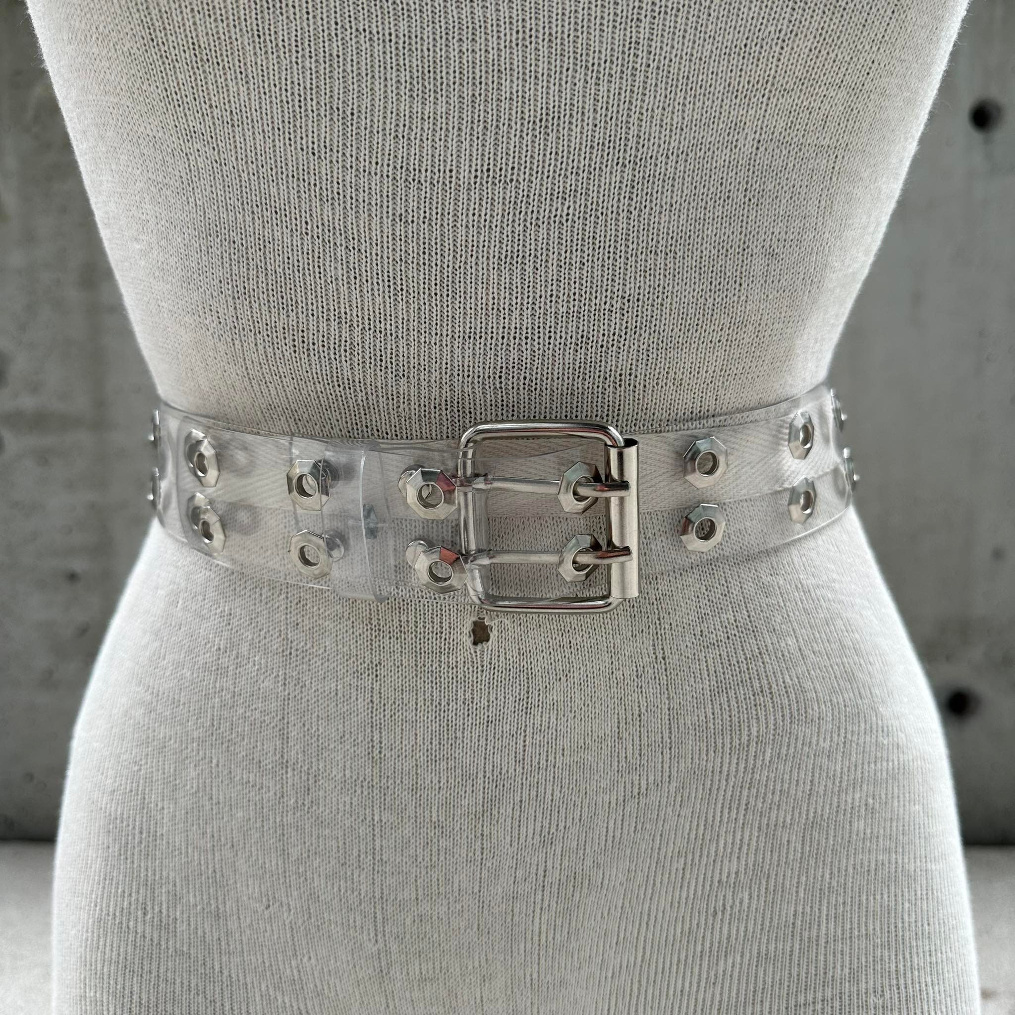 Y2K Transparent Double Grommet Belt, Two Row Eyelet Belt Y2K Transparent Double Grommet Belt, Two Row Eyelet Belt