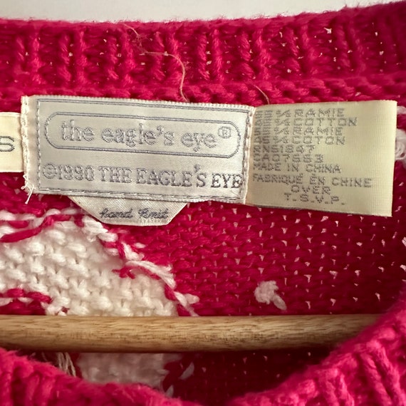 1990 The eagles eye hand knit sweater, hot pink c… - image 9