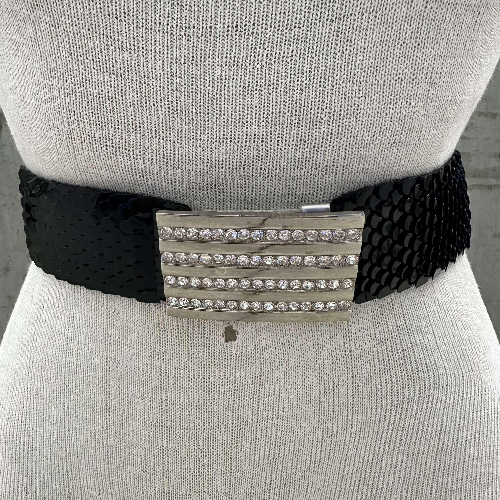 Vintage 70s Fish Scale Belt, Black Mermaid Tail Waistband  display picture 1