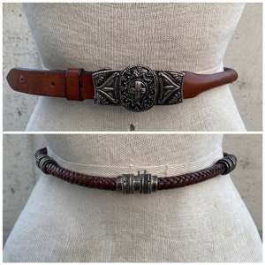 Vintage Chicos Brown Leather Belt, 90s Leather Braided Rope  display picture 3
