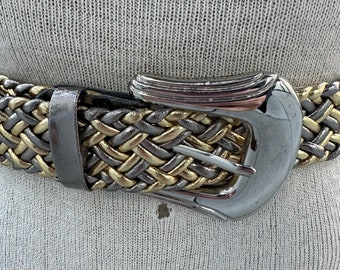 Vintage Gold and Silver Tone Braided Belt, 90s High Waist