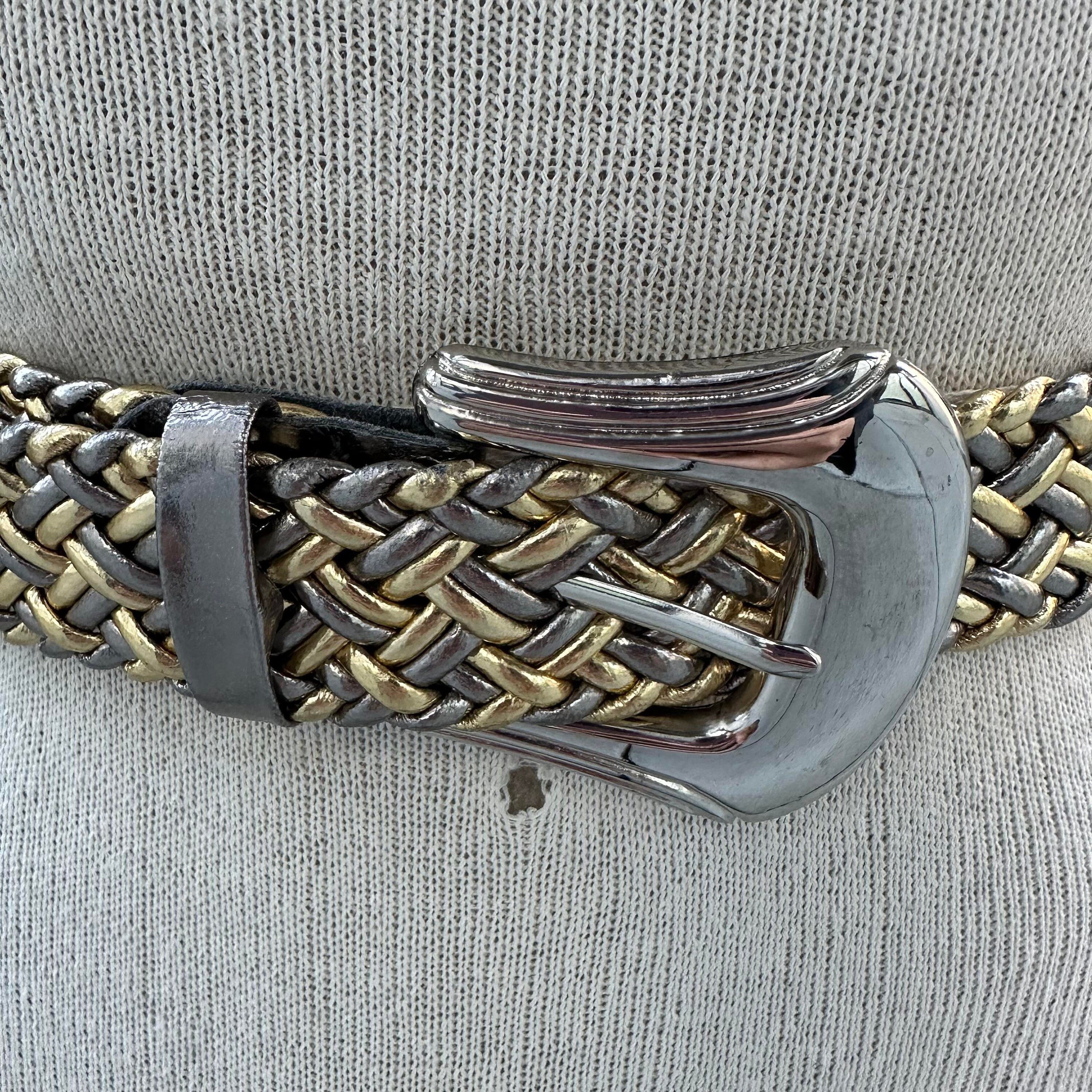 Vintage Gold and Silver Tone Braided Belt, 90s High Waist 