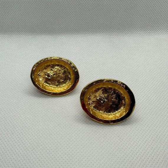 Vintage large oval statement earrings, red enamel… - image 4