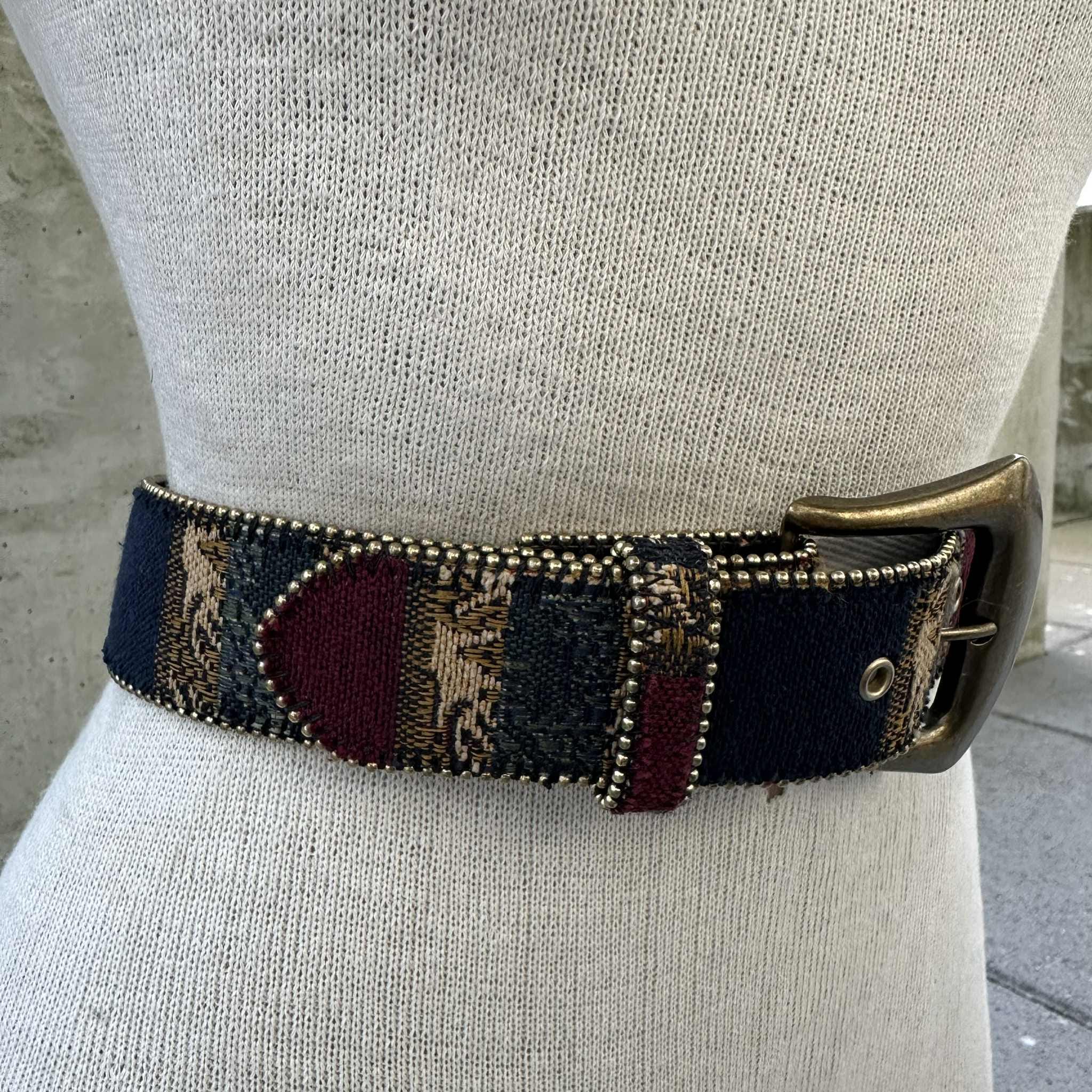 Vtg Boho Tapestry Belt, Wide Woven Southwestern Stripe Belt  display picture 2