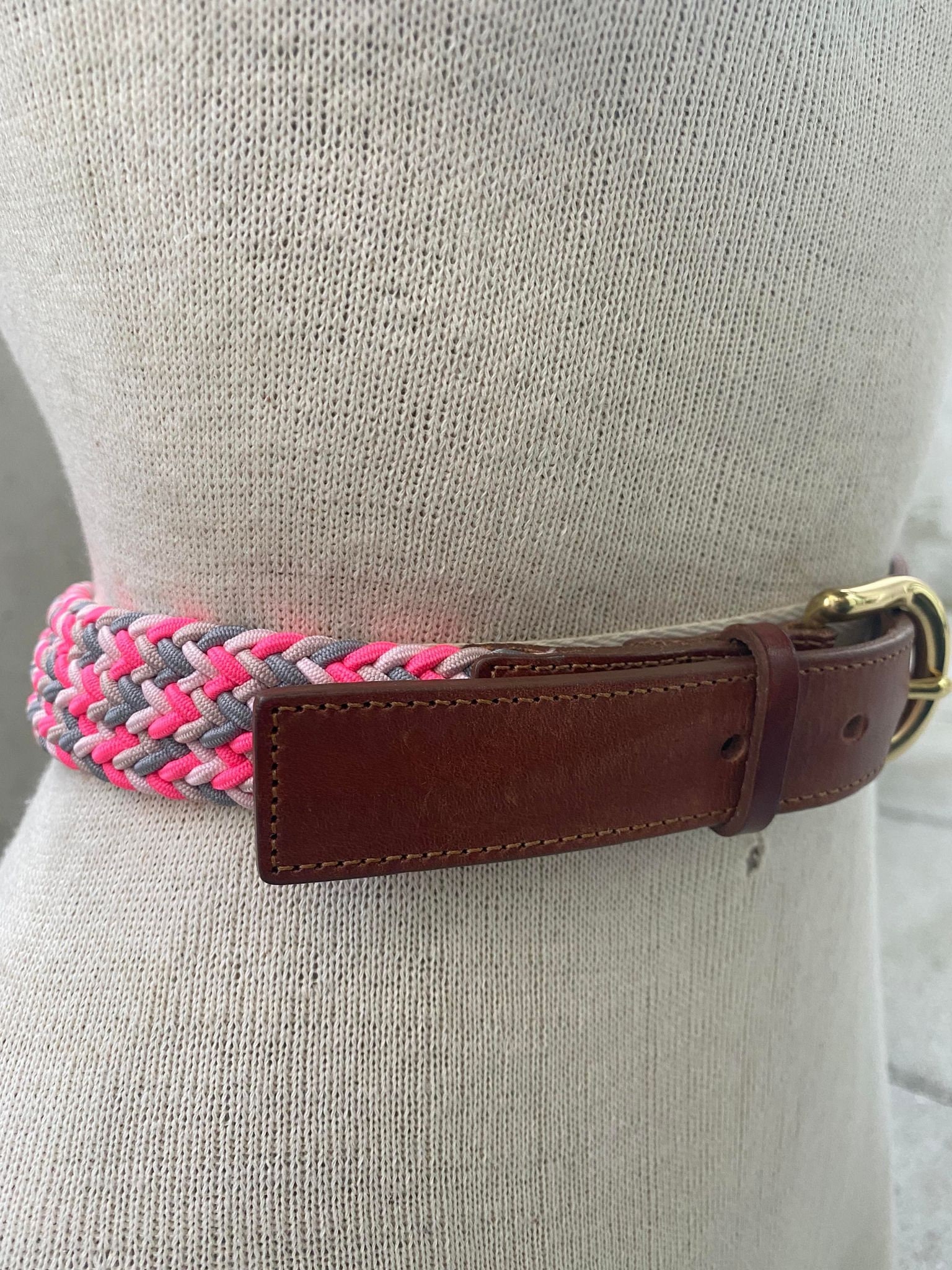 Y2K J Crew Braided Belt, Pink and Grey Woven Elastic Fabric 