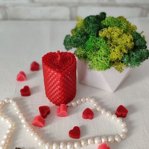 Red Heart Pillar Candle Valentine&#39;s Day decor - Valentine&#39;s Day gift - Gift for Couples