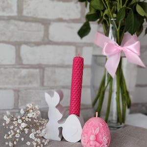 Bunny Easter Candlestick - Ester Set decoration - Bunny Candle Holder+2 Beewax Candles - Easter gift idea