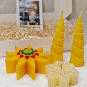 Juego de velas navideñas 100% cera de abejas, velas navideñas con forma de estrella y copo de nieve, decoración navideña - Regalo de Navidad