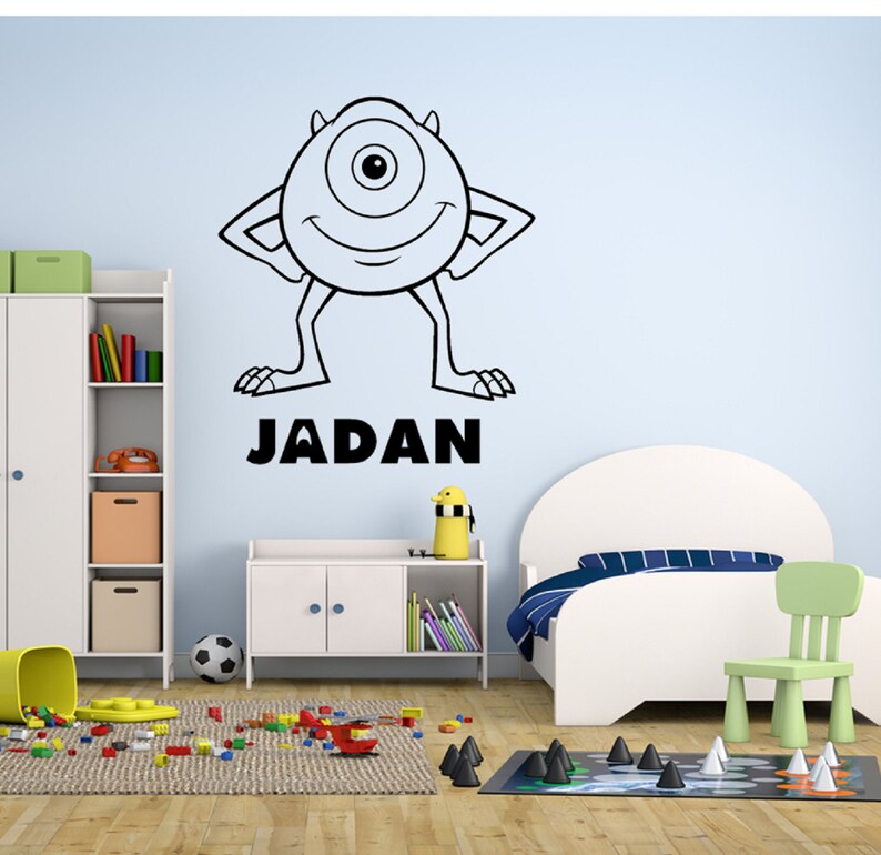 Disney Wall Decal Monsters Inc Wall Decal Disney Nursery Decal Custom Name Disney Decal Boys Room Decor Mike Wazowski Decal