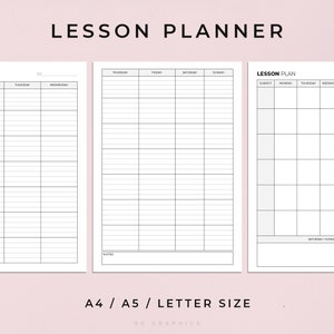 Lesson Planner, Teacher Planner Printable, School Planner, Homeschool lesson plan, Agenda, Letter Size, A4, A5