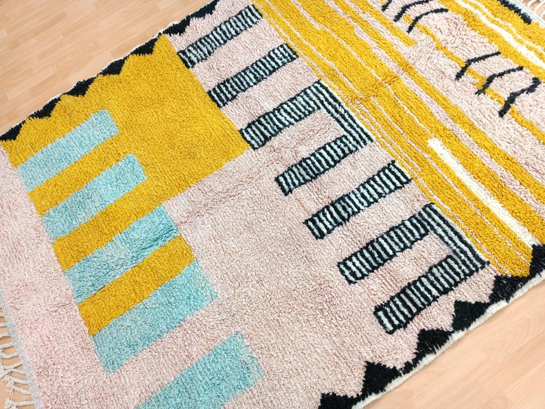 Area Handmade rug, Morrocan rug, Beniourain rug for living room, Handmade Wool rug, Custom moroccan rug, Berber Carpet, Pink and Yellow rug image 4
