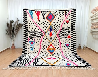 Moroccan Beni Ourain Rug Ivory Black Dot Pattern | Handmade Wool Berber Carpet | Boho Living Room Area Rug | Custom Size Colorful Rug | 7x10