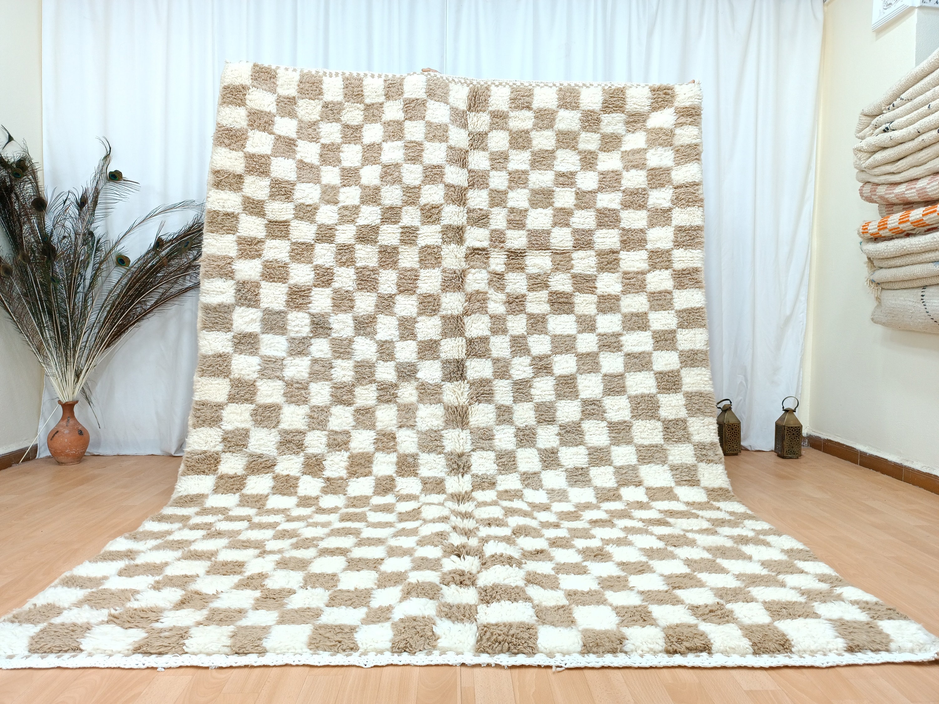 Buy Moroccan Berber Checkered Rug Taupe and Cream Checkered Rug Online in  India 