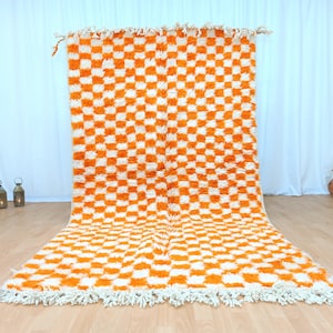 CHECKERED MOROCCAN RUG, Orange Rug, Checkered Rug, Handmade Rug, Beni Ourain Rug, Tribal Berber Rug, Authentic Carpet, Tapis Marocain