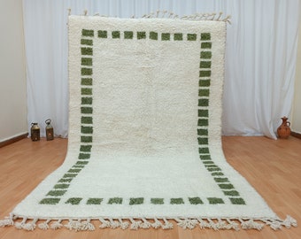 White Custom Rug, Moroccan rug, White and Green Carpet, Handmade Rug, Rug For Home, Custom Rug, Area Checker rug, Bohemian Handmade Carpet