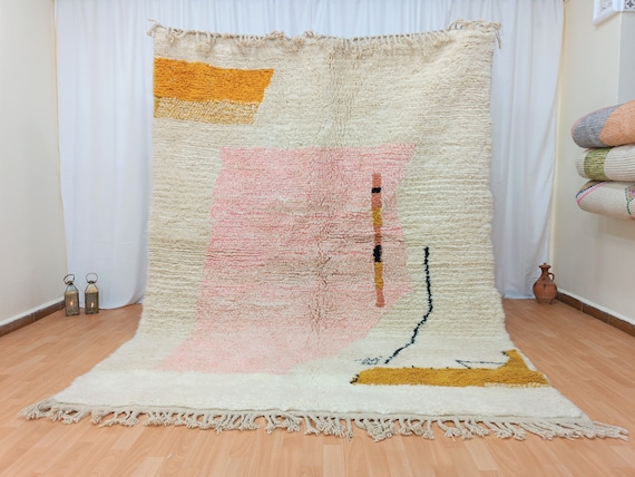 Artistic Moroccan Rug, Handmade Rug, White Pink Rug, Moroccan Carpet, Beni Ourain Rug, Tribal Berber Rug, Authentic Carpet, Tapis Marocain